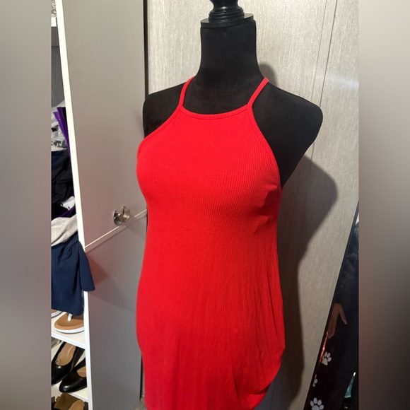 Red Ribbed Halter Dress - Picture 2 of 4